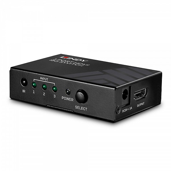 LINDY SELECTOR HDMI 3 PORT 4K 2K@60Hz 18G + REMOTE CONTROL 38232