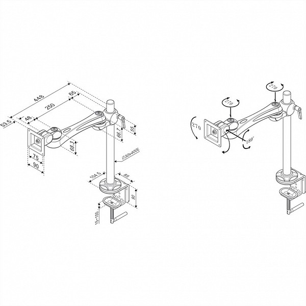 ROLINE Single LCD Monitor Arm 3 Joints Desk Clamp 10kg 17.03.1133