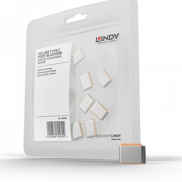 Lindy USB Type C Port Blockers (Without Key) - Pack of 10 Orange - 40440