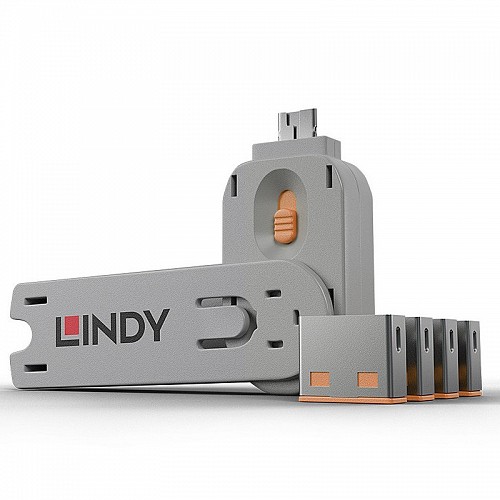 Lindy USB Port Blocker - Pack of 4 Colour Orange - 40453