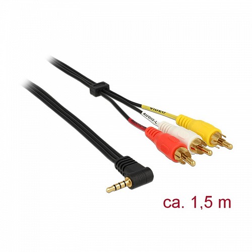 DELOCK 3.5mm AUDIO CABLE 4 pin angled ΣΕ 3X RCA M 1.5m 84504