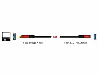 DELOCK Usb 3.0 Cable Type A-A M/F Extension Premium 5m 82755