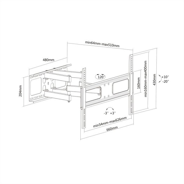 VALUE Solid Articulating Wall Mount TV Holder up to 177.8cm (37 - 70) black 17.99.1205