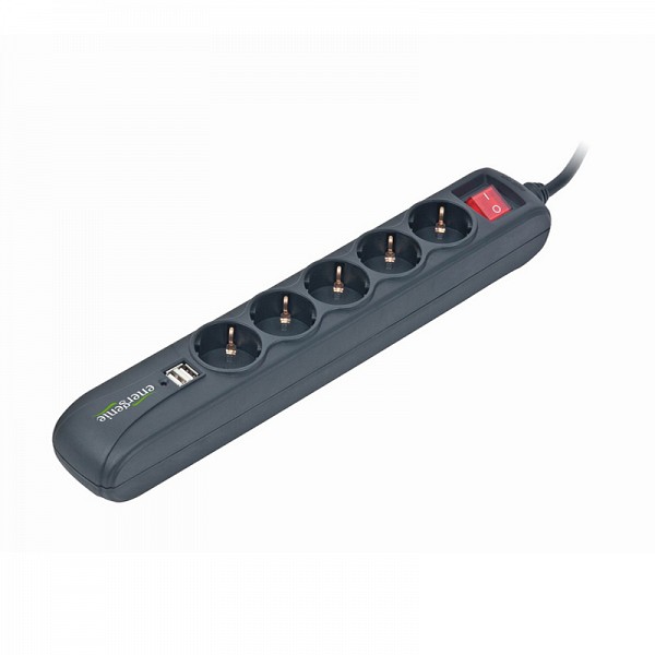 Energenie Power Strip With USB Charger 5 Sockets 1.5m USB 2A Black SPG5-U2-5