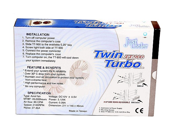 Reversible Dual System Cooler for 5 1/4 Inch Mounting Bay 2x9 cm Fan TT900