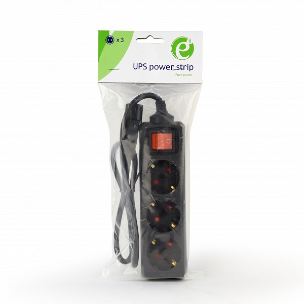 Energenie UPS Power Strip 3 Schuko Sockets fused switch 16 A C14 plug 0.6m Cable Black EG-PSU3-01