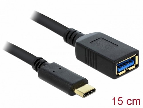 Delock Αντάπτορας USB SuperSpeed (USB 3.1, Gen 1) USB Type-C™ αρσενικό > USB τύπου A θηλυκό 15 cm μαύρο - 65634