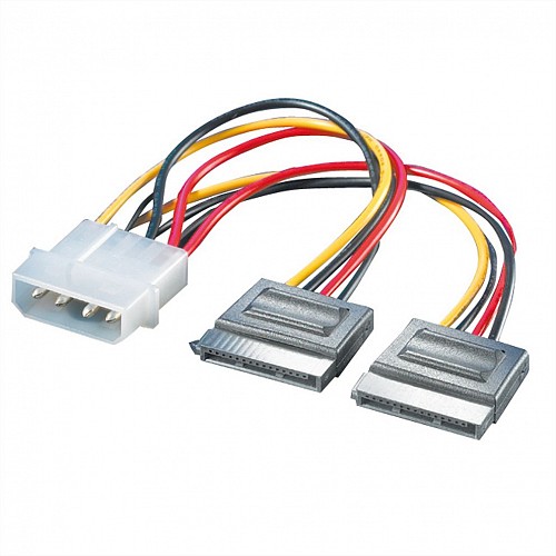 ROLINE Internal Y-Power Cable, 4-Pin HDD to 2x SATA, 0.12 m - 11.03.1050