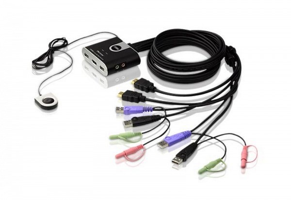ATEN 2-Port USB HDMI/Audio Cable KVM Switch with Remote Port Selector CS692