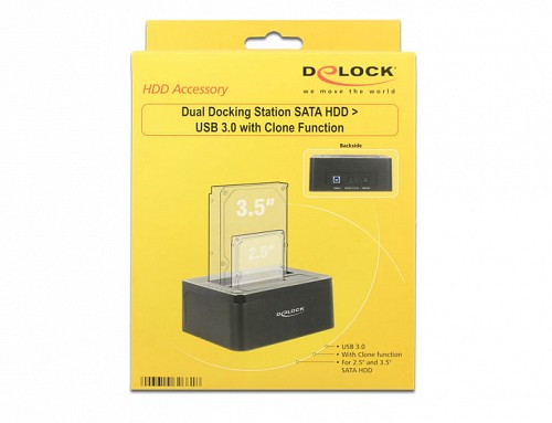 DELOCK SATA STATION 2.5+3.5 USB 3.0 2xHDD Clone Function 62661