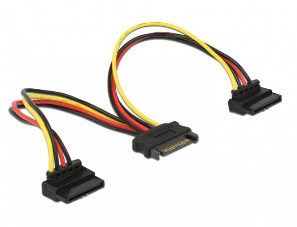 DELOCK SATA CABLE ΤΡΟΦ 15pin ΣΕ 2x15pin 15cm γωνιακο (κλεφτης2συσκ) 60128